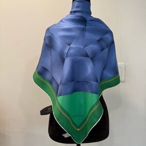 Authentic Cartier Blue and Green Geometric Silk Scarf